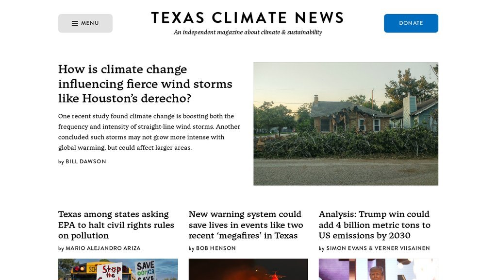 Screenshot of the Texas Climate News website