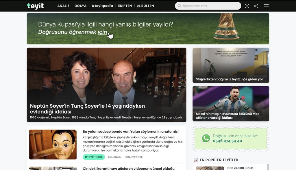 Screenshot of the Teyit website