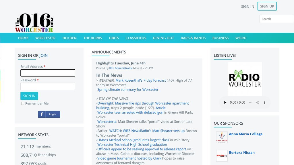 Screenshot of the The 016 website