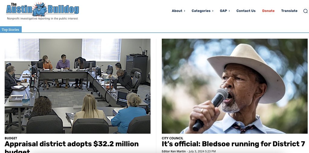 Screenshot of the The Austin Bulldog website