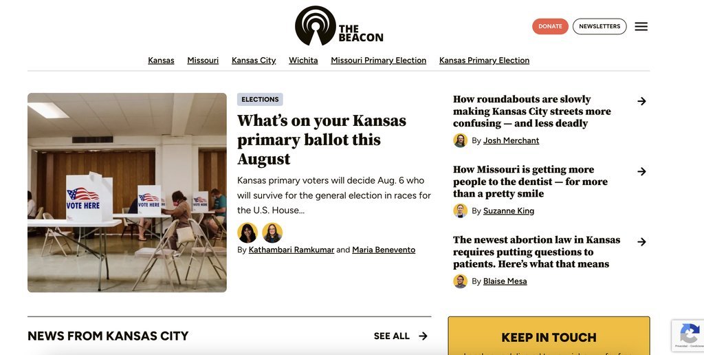 Screenshot of the The Beacon website