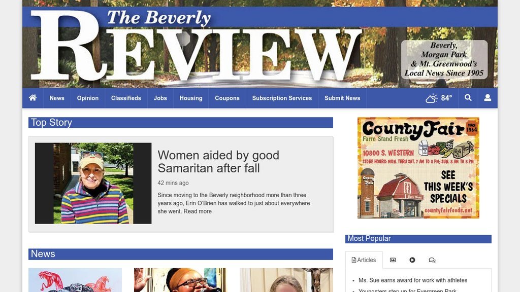 Screenshot of the The Beverly Review website