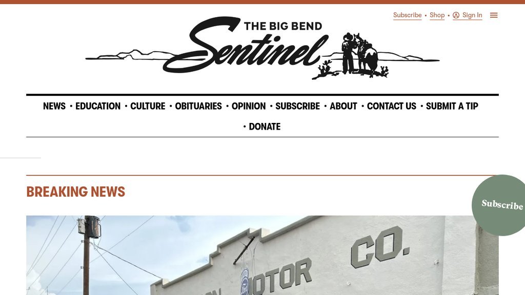Screenshot of the The Big Bend Sentinel & Presidio International website
