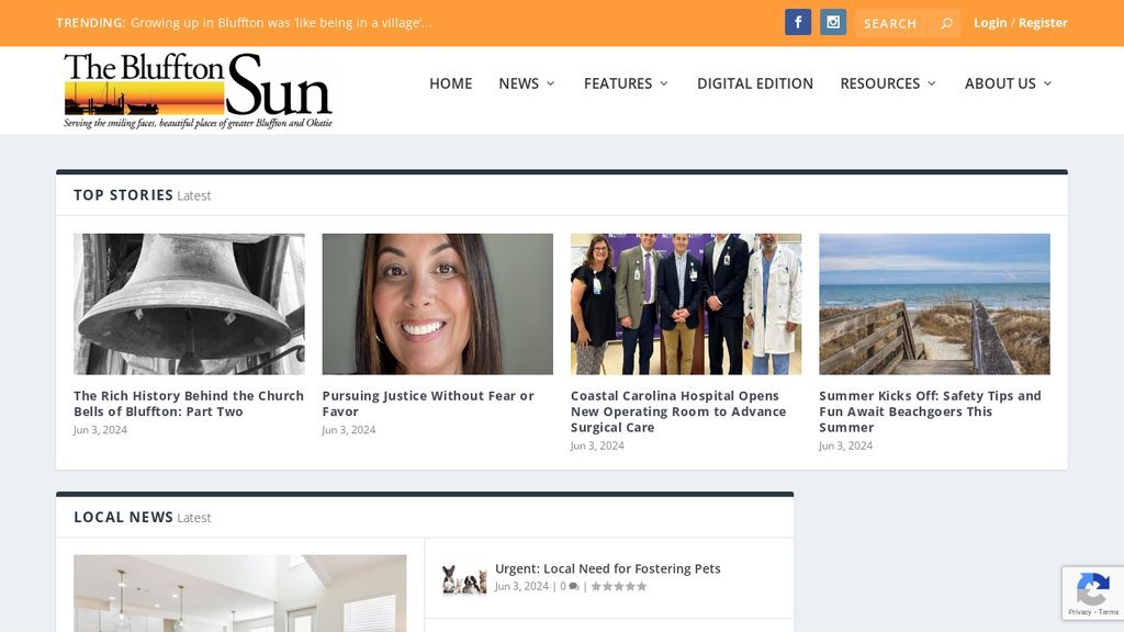 Screenshot of the The Bluffton Sun website