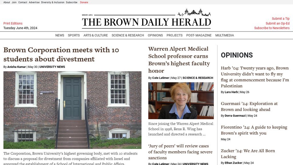 Screenshot of the The Brown Daily Herald website
