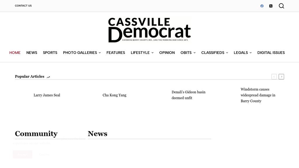 Screenshot of the The Cassville Democrat website