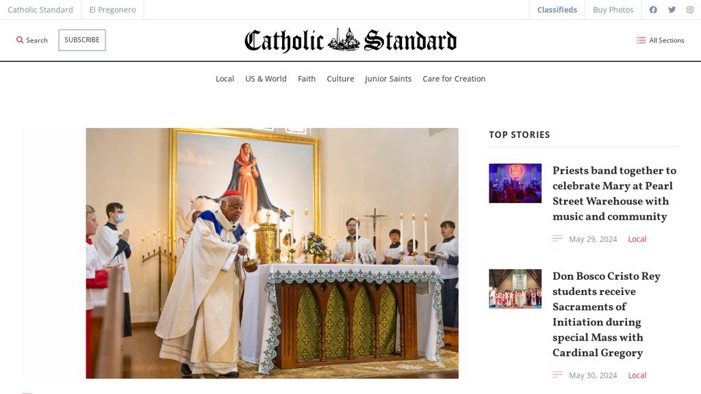 Screenshot of the The Catholic Standard website