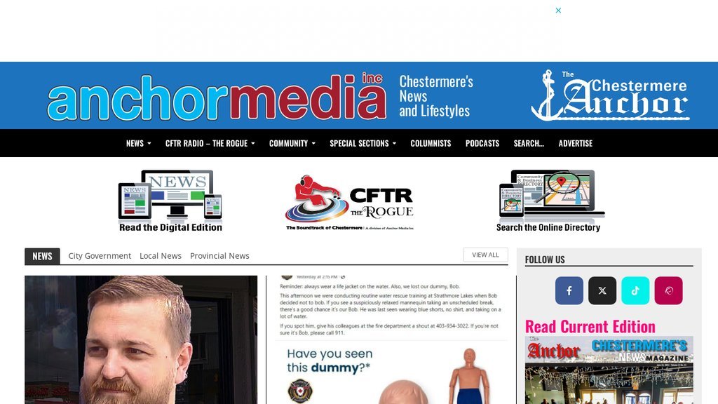 Screenshot of the The Chestermere Anchor City News website