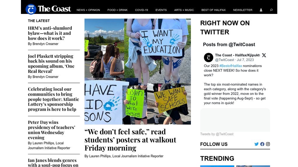 Screenshot of the The Coast website
