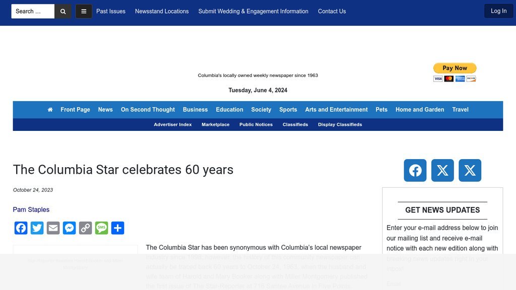 Screenshot of the The Columbia Star website