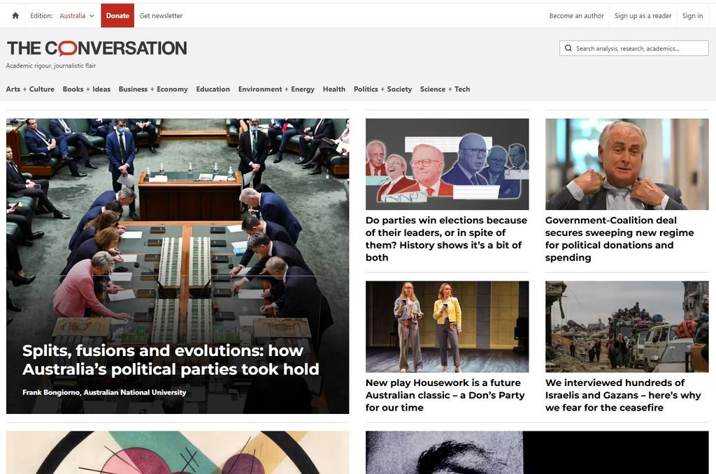 Screenshot of the The Conversation Au website