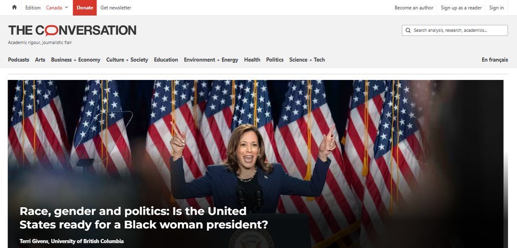 Screenshot of the The Conversation CA website