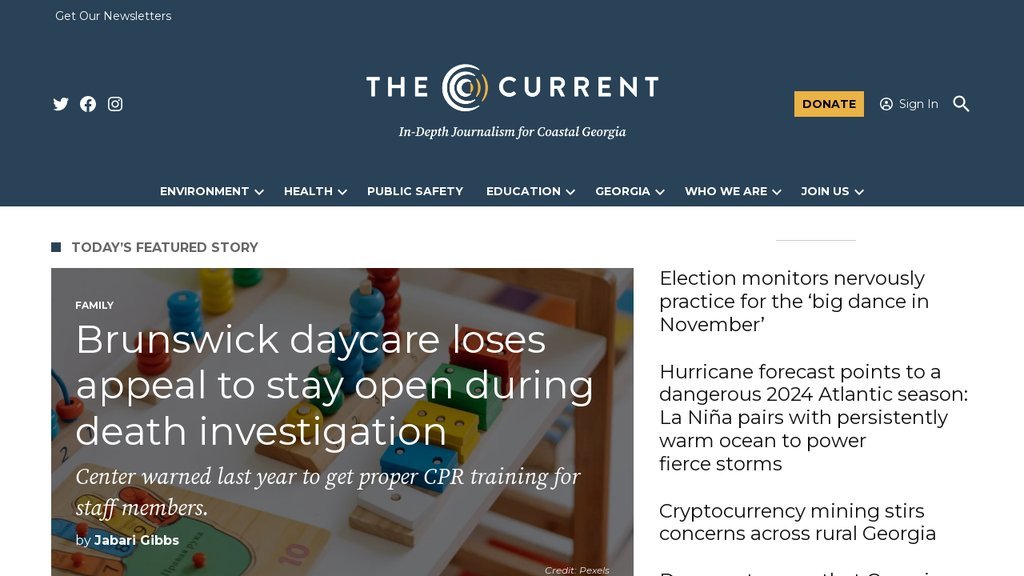Screenshot of the The Current GA website
