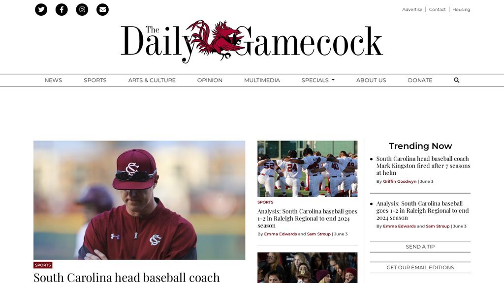Screenshot of the The Daily Gamecock (Univ of SC newspaper) website