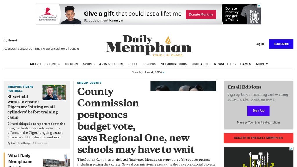 Screenshot of the The Daily Memphian website