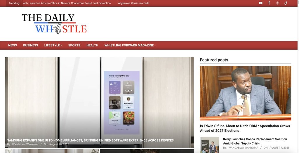 Screenshot of the The Daily Whistle website