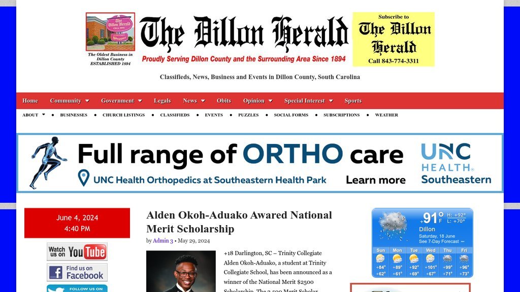 Screenshot of the The Dillon Herald website