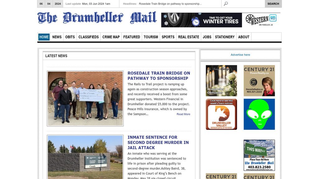 Screenshot of the The Drumheller Mail website
