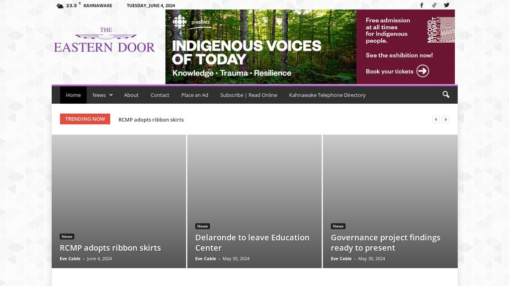 Screenshot of the The Eastern Door website