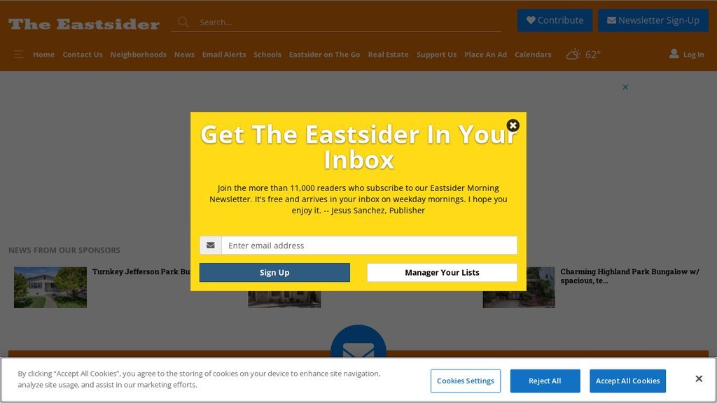 Screenshot of the The Eastsider website