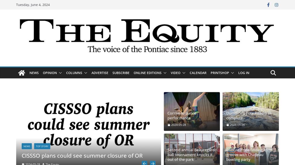 Screenshot of the The Equity website
