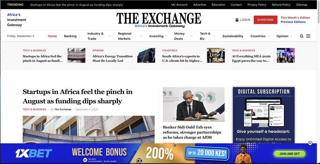 Screenshot of the The Exchange Africa website