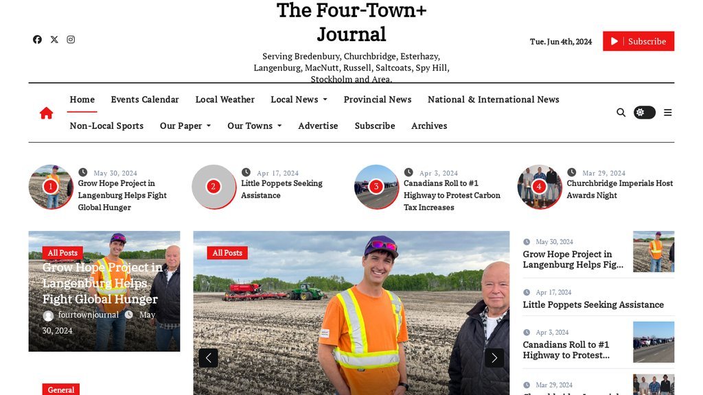 Screenshot of the The Four-Town Journal website