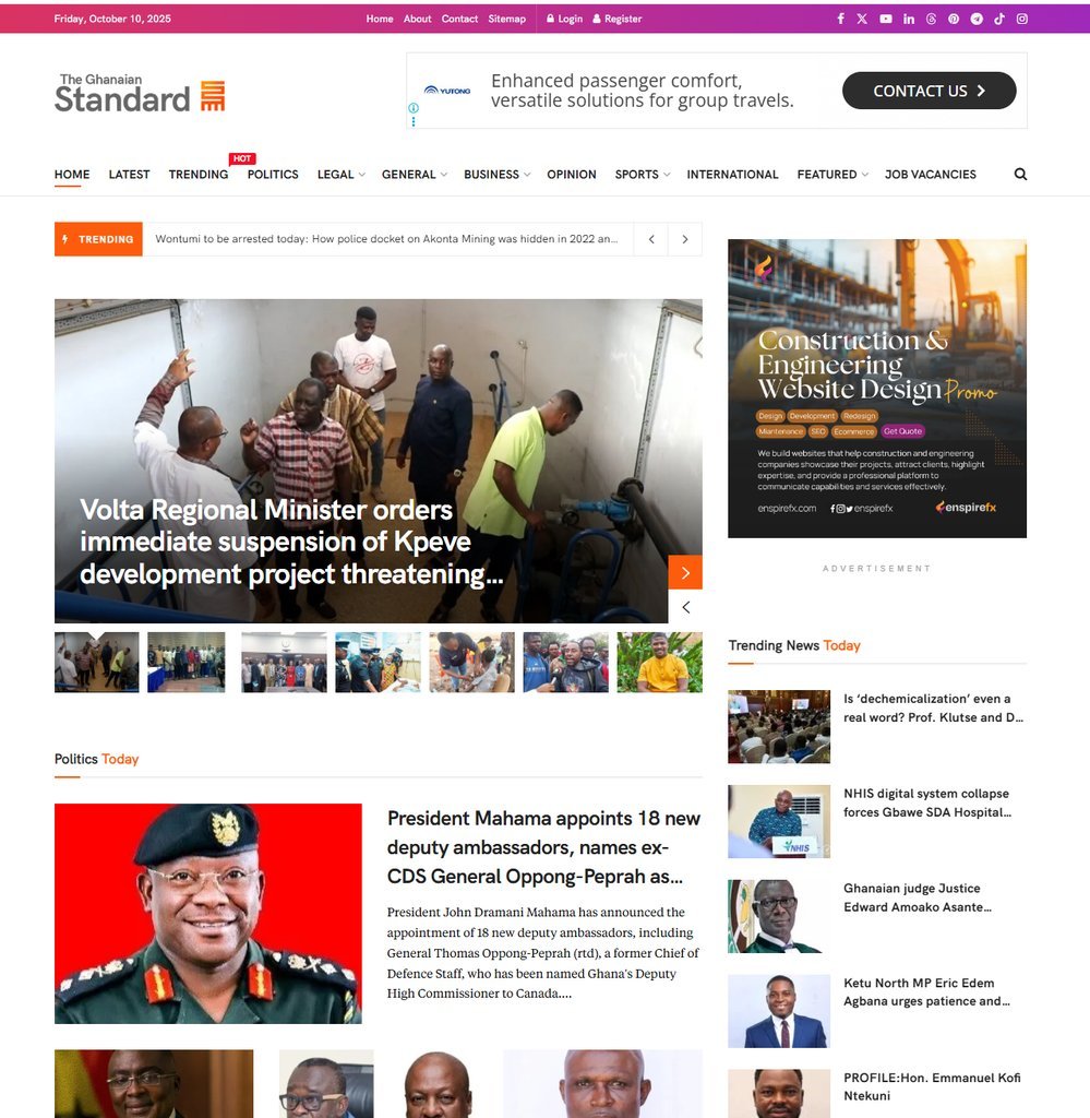 Screenshot of the The Ghanaian Standard website