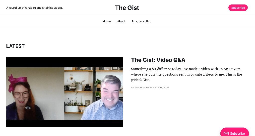 Screenshot of the The Gist website