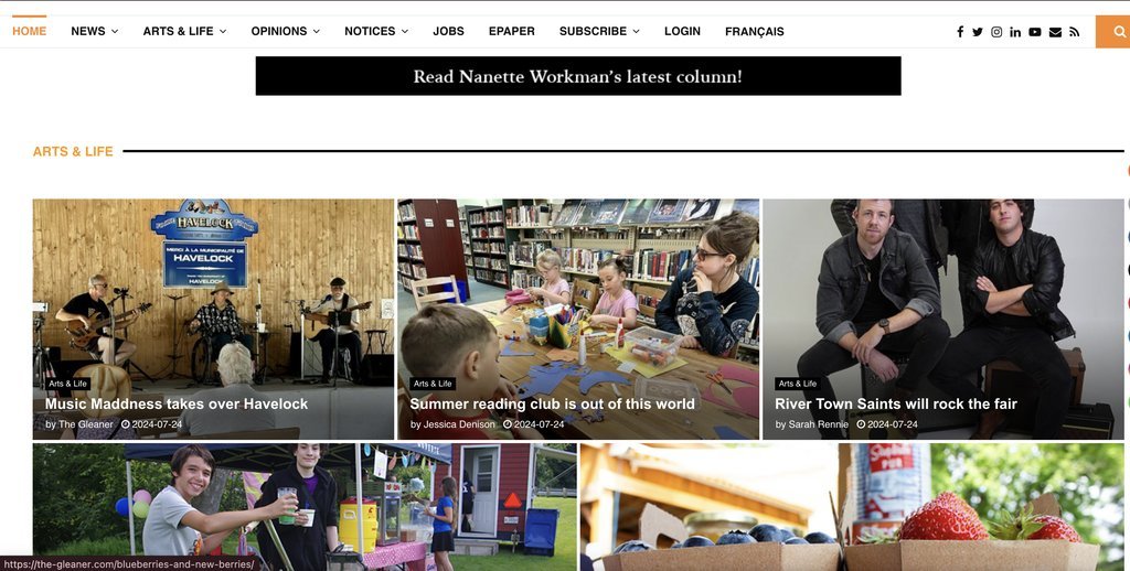 Screenshot of the The Gleaner website