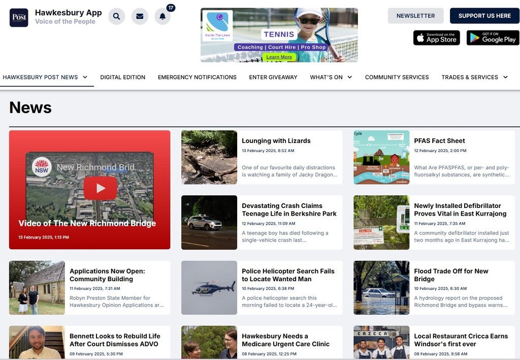 Screenshot of the The Hawkesbury Post website