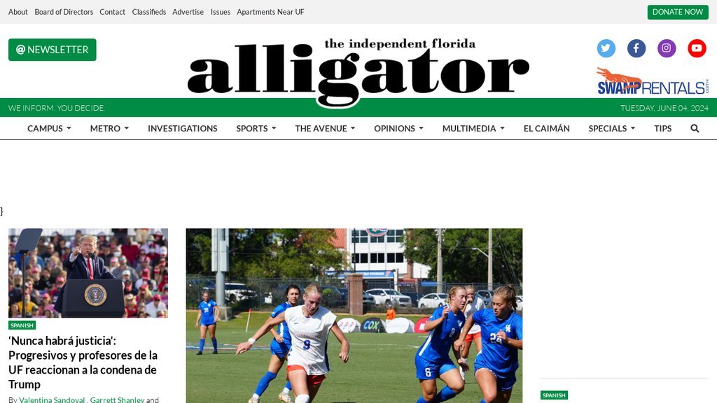 Screenshot of the The Independent Florida Alligator website