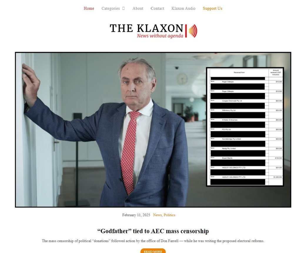 Screenshot of the The Klaxon website