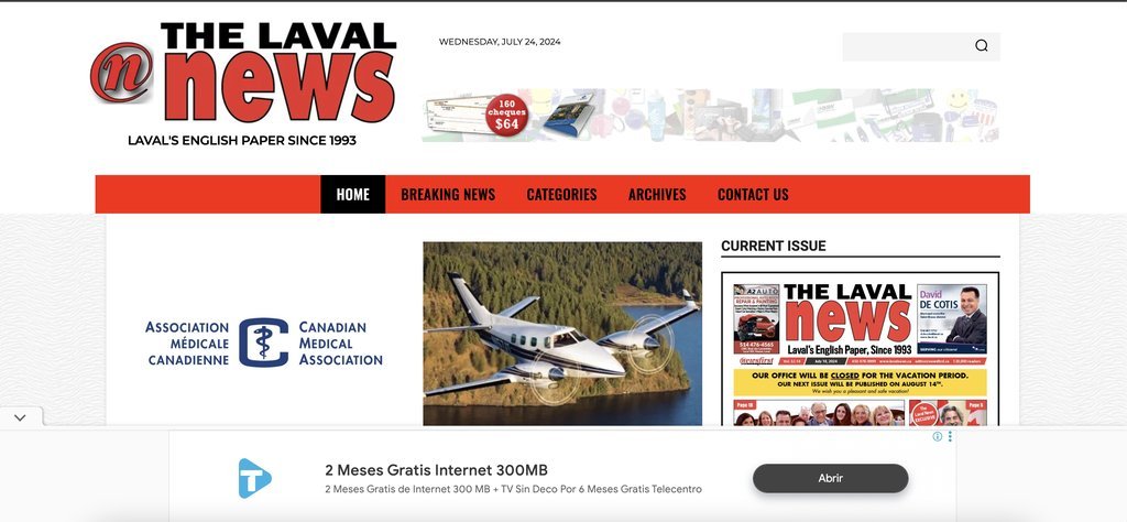Screenshot of the The Laval News website