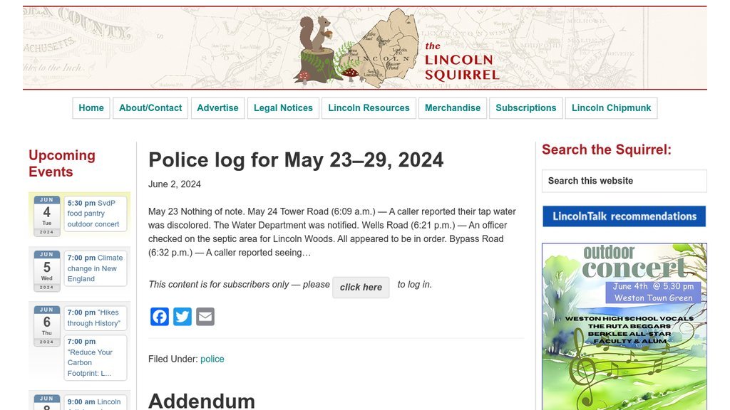 Screenshot of the The Lincoln Squirrel website