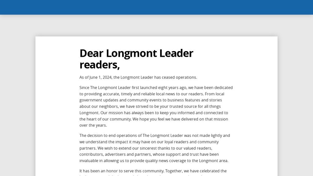Screenshot of the The Longmont Leader website