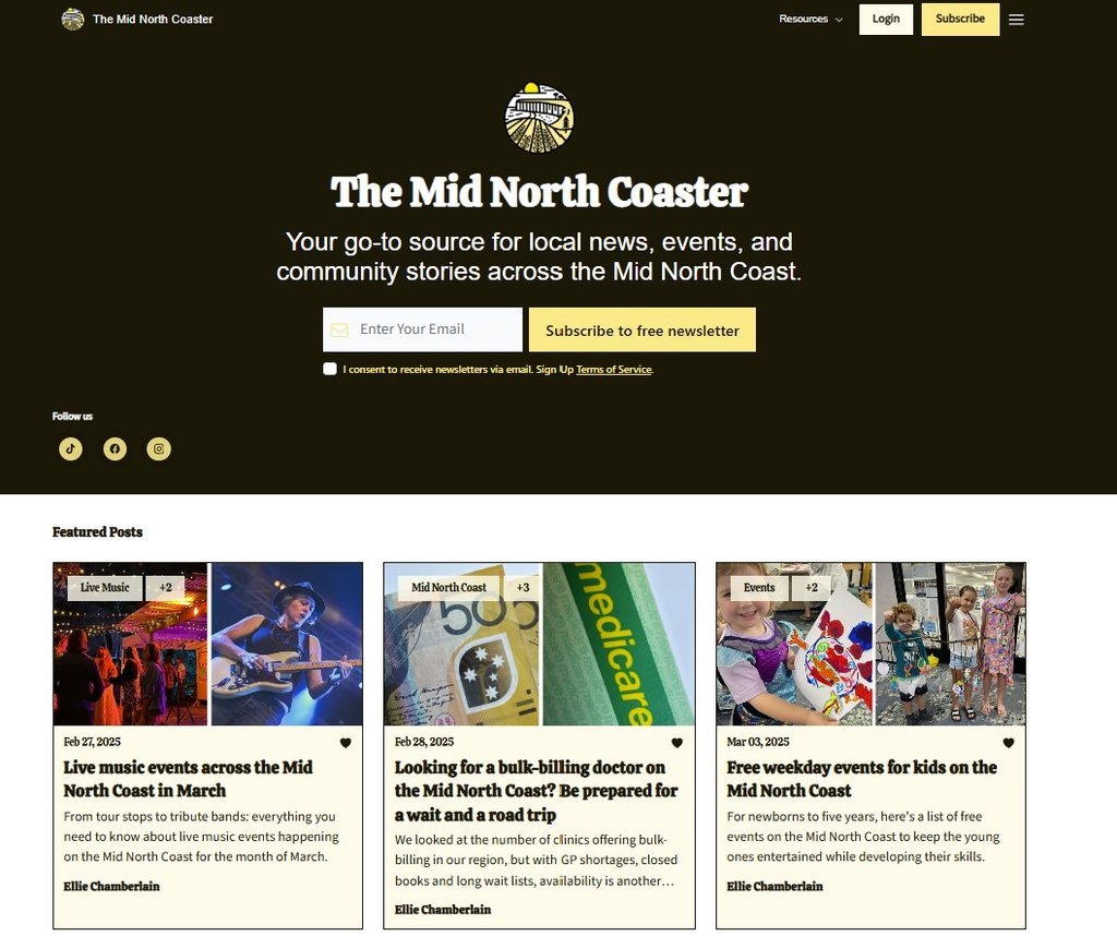 Screenshot of the The Mid North Coaster website