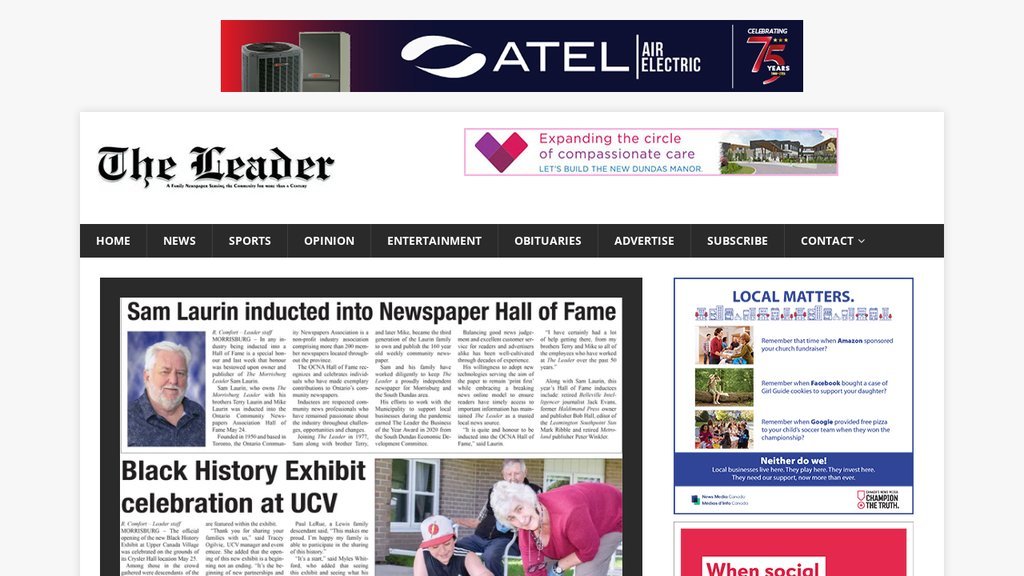 Screenshot of the The Morrisburg Leader website