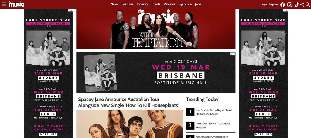 Screenshot of the The Music website