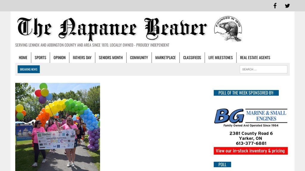 Screenshot of the The Napanee Beaver website