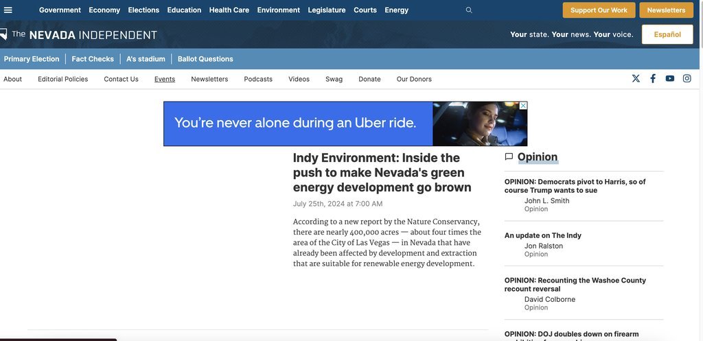 Screenshot of the The Nevada Independent website