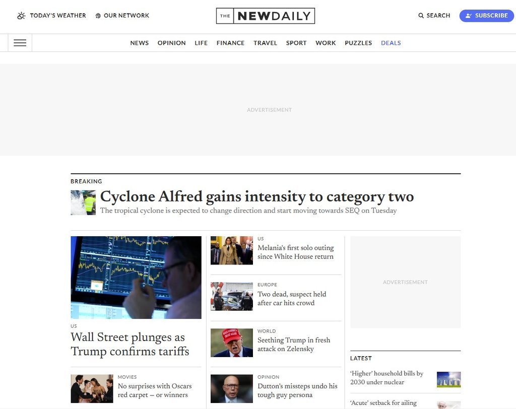 Screenshot of the The New Daily website