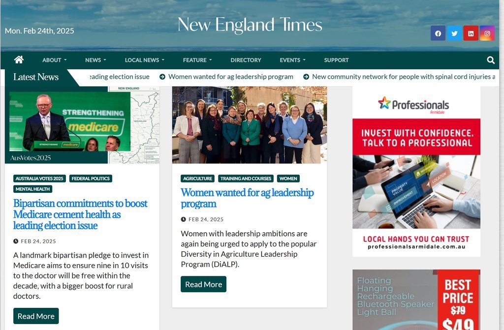 Screenshot of the The New England Times website