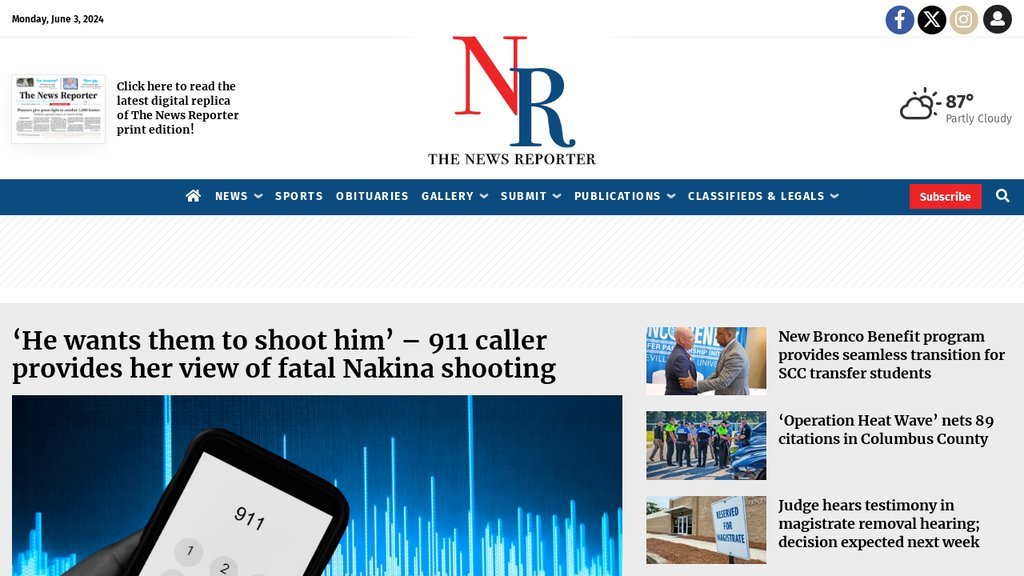 Screenshot of the The News Reporter website