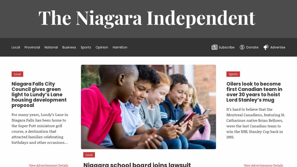 Screenshot of the The Niagara Independent website