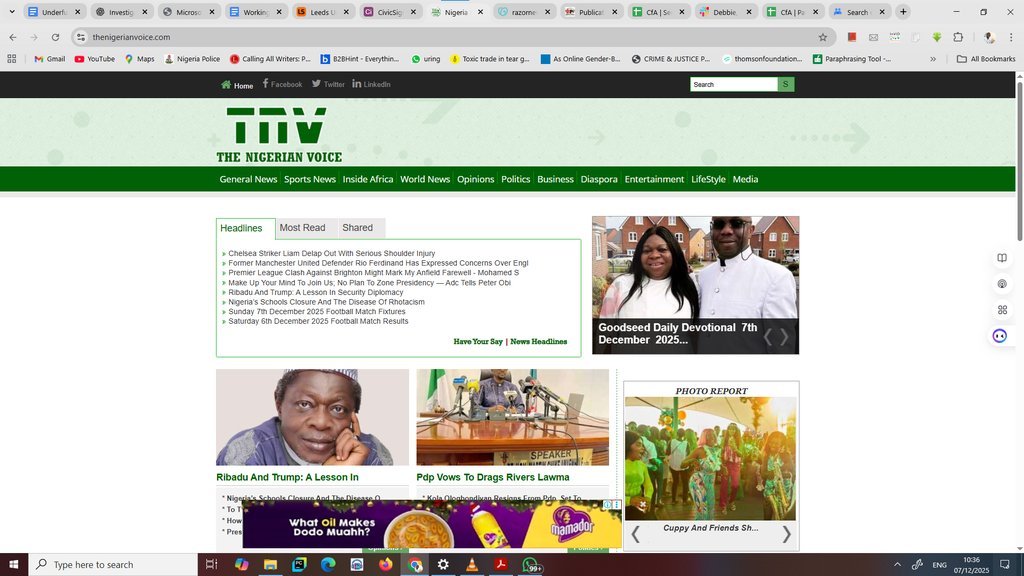 Screenshot of the The Nigerian Voice website