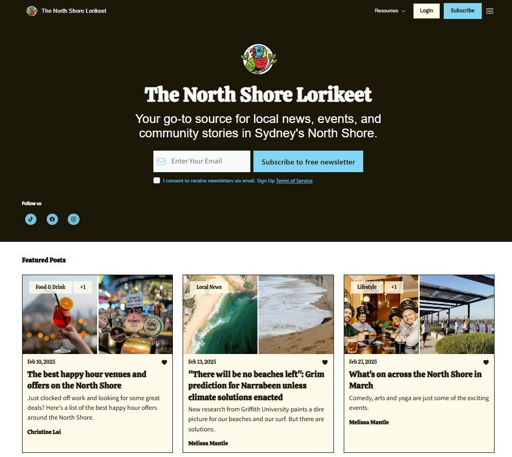 Screenshot of the The North Shore Lorikeet website