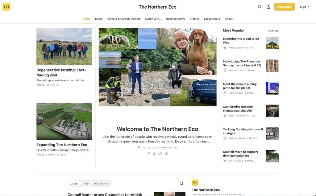 Screenshot of the The Northern Eco website