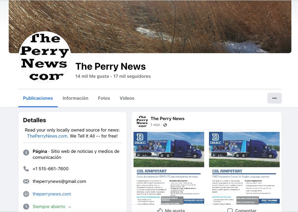 Screenshot of the The Perry News website