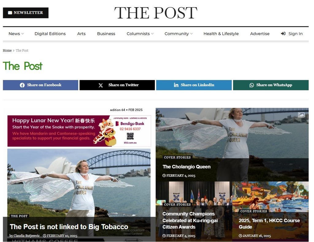 Screenshot of the The Post Au website